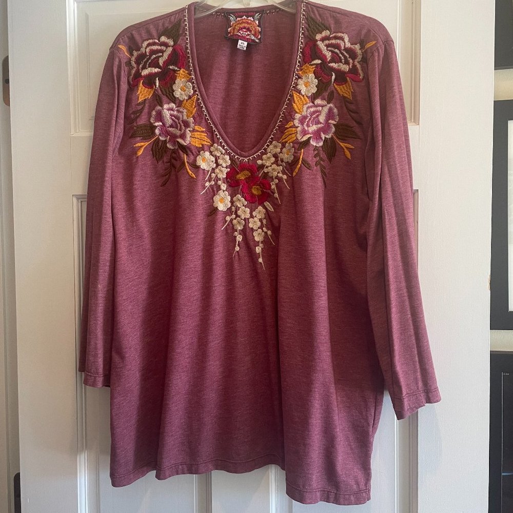Johnny Was Embroidered Tee Shirt